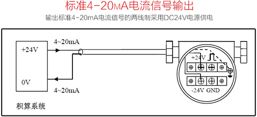 管道压缩空气流量计4-20mA电流信号输出接线图